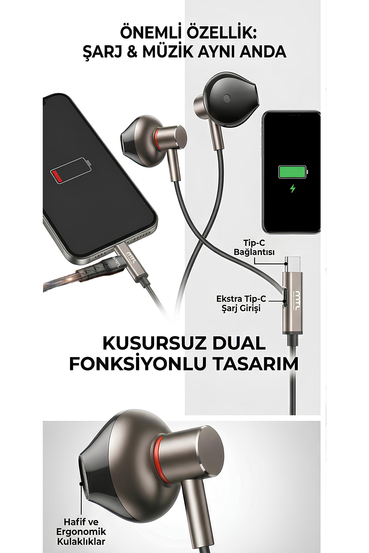 MT255 Type-C Şarj Girişli Kulaklık