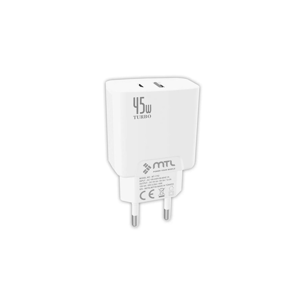 MT1752 45W QC4.0 SÜPER TURBO PD TYPE-C PORT+USB PORT ÇİFT GİRİŞ TYPE-C TYPE-C EV ŞARJ CİHAZI/10/200