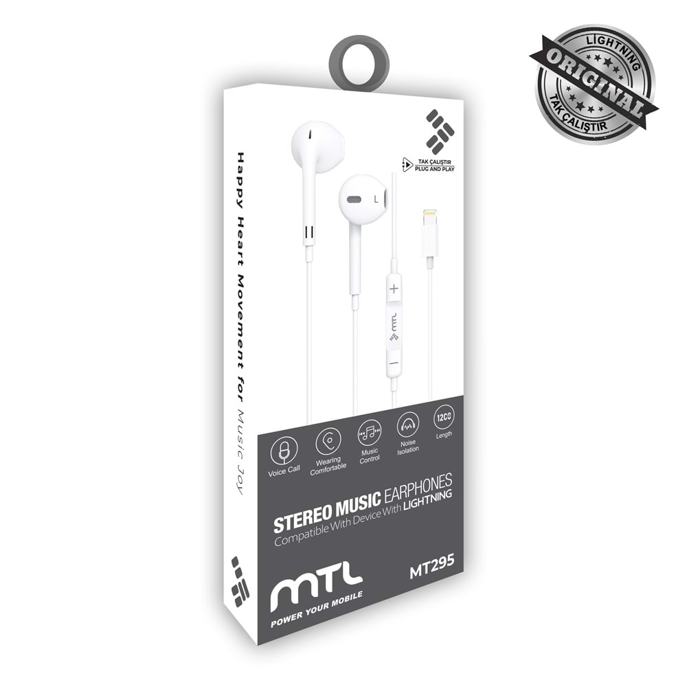 MT295 LİGHTNİNG STEREO KABLOLU KULAKLIK /30/300