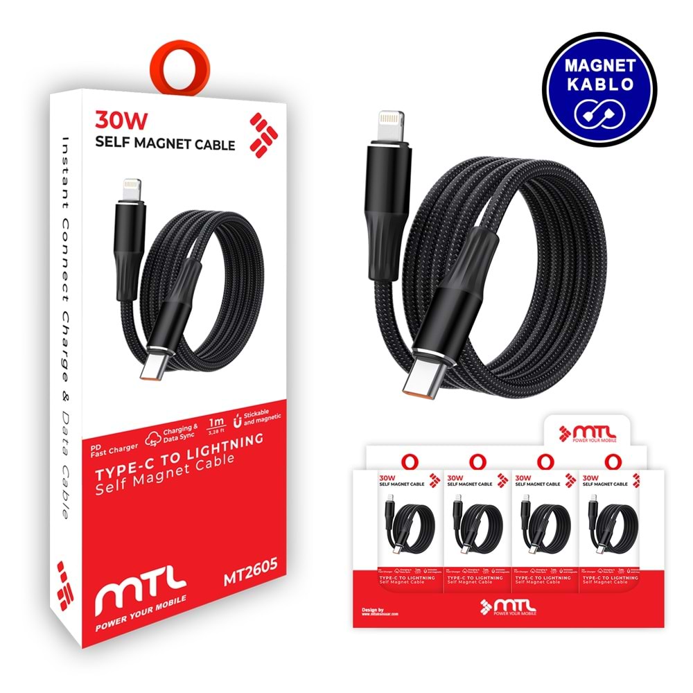 MT2605 30W MIKNATISLI TYPE-C TO LİGHTİNİNG PD ŞARJ DATA KABLO /25/400
