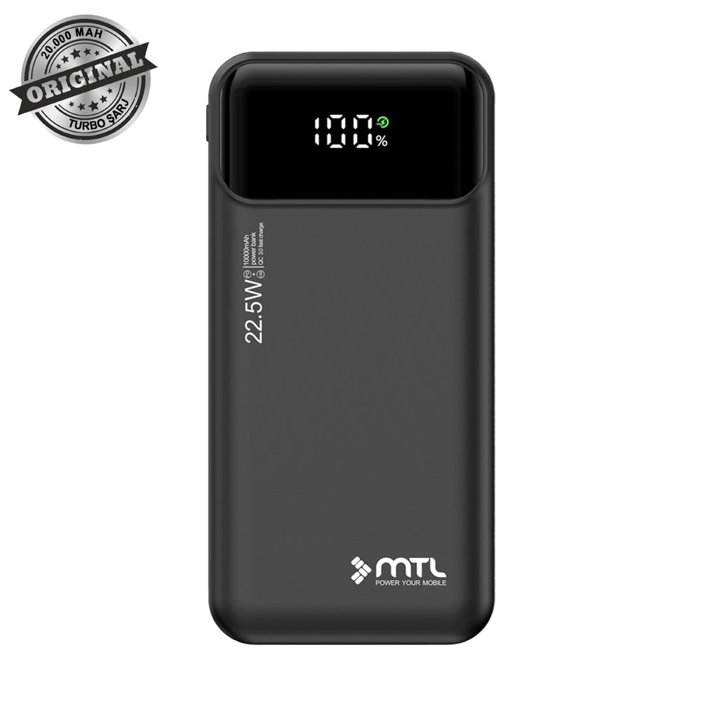 MT4320 20.000 MAH DAHİLİ KABLOLU 22,5 WATT TURBO ŞARJ POWERBANK /40