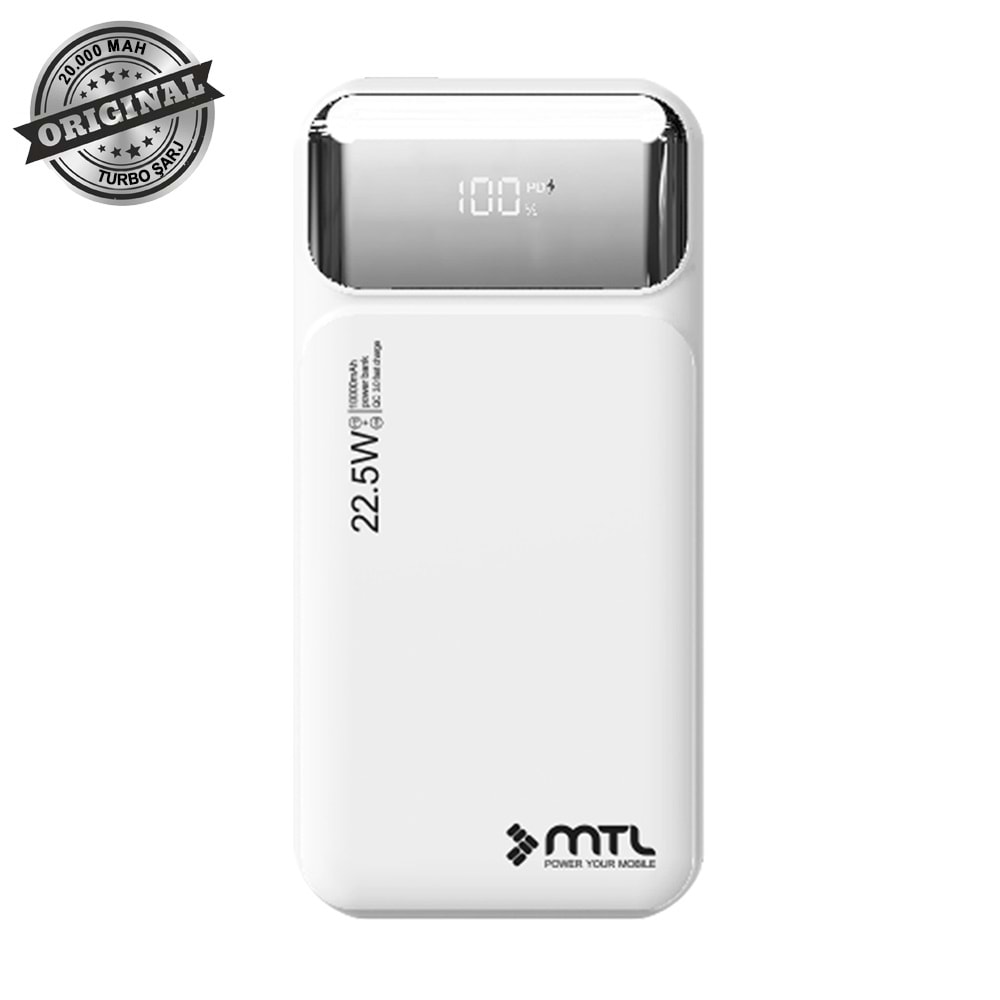 MT4320 20.000 MAH DAHİLİ KABLOLU 22,5 WATT TURBO ŞARJ POWERBANK /40