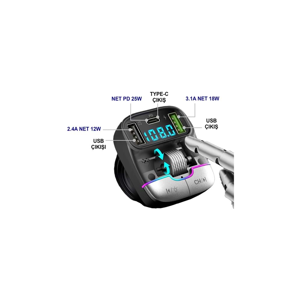 MT9873 55 WATT PD ŞARJLI BLUETOOTH FM MODÜLATÖR 10/120