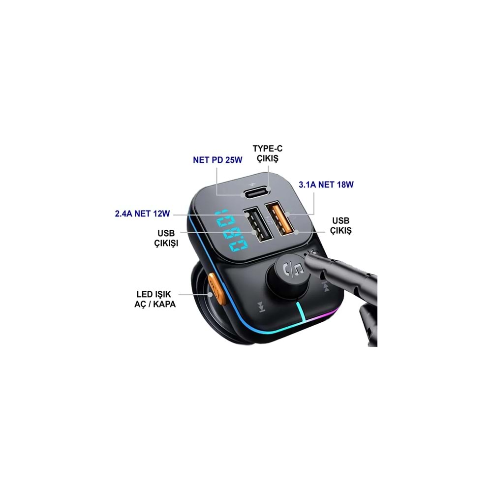 MT9874 55 WATT PD ŞARJLI BLUETOOTH FM MODÜLATÖR 10/120
