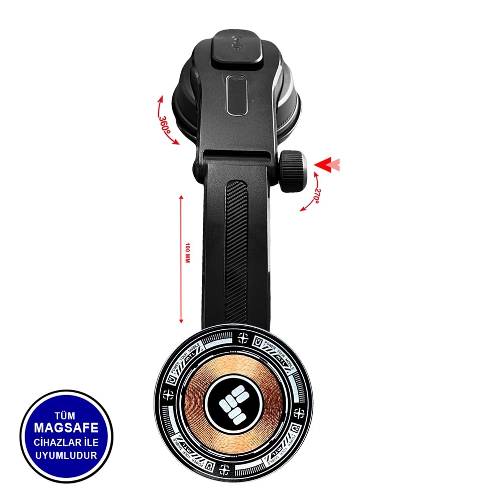 MT6075 15 WATT MAGSAFE & WİRELESS ŞARJLI ARAÇ TUTUCU /100