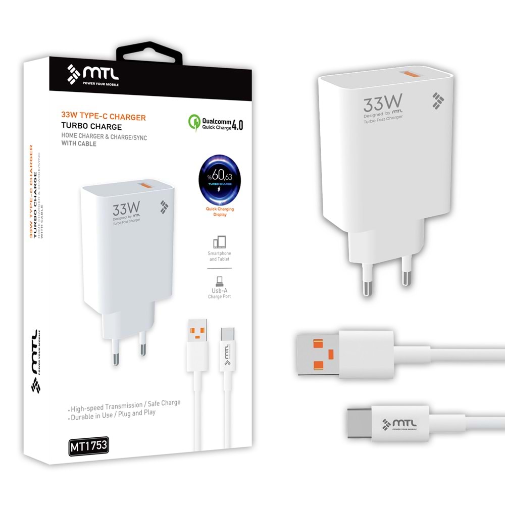 MT1753 33W QC 4.0 TURBO USB TYPE-C EV ŞARJ CİHAZI /10/200