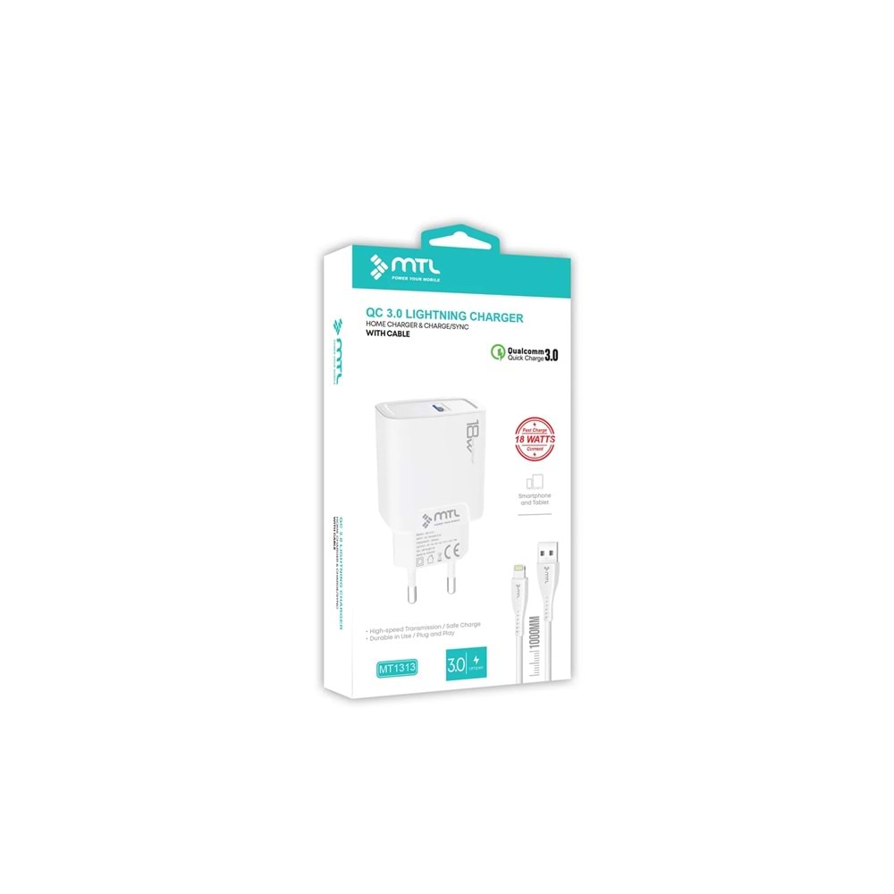 MT1313 18W QC 3.0 HIZLI LİGHTNİNG USB EV ŞARJ CİHAZI 10/200