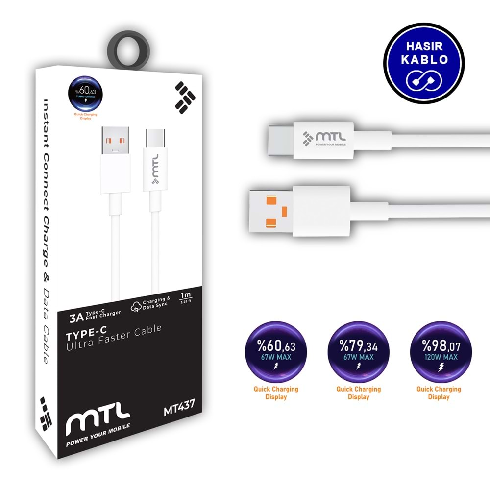 MT437 3A TYPE-C USB TURBO ŞARJ DATA KABLO /25/400