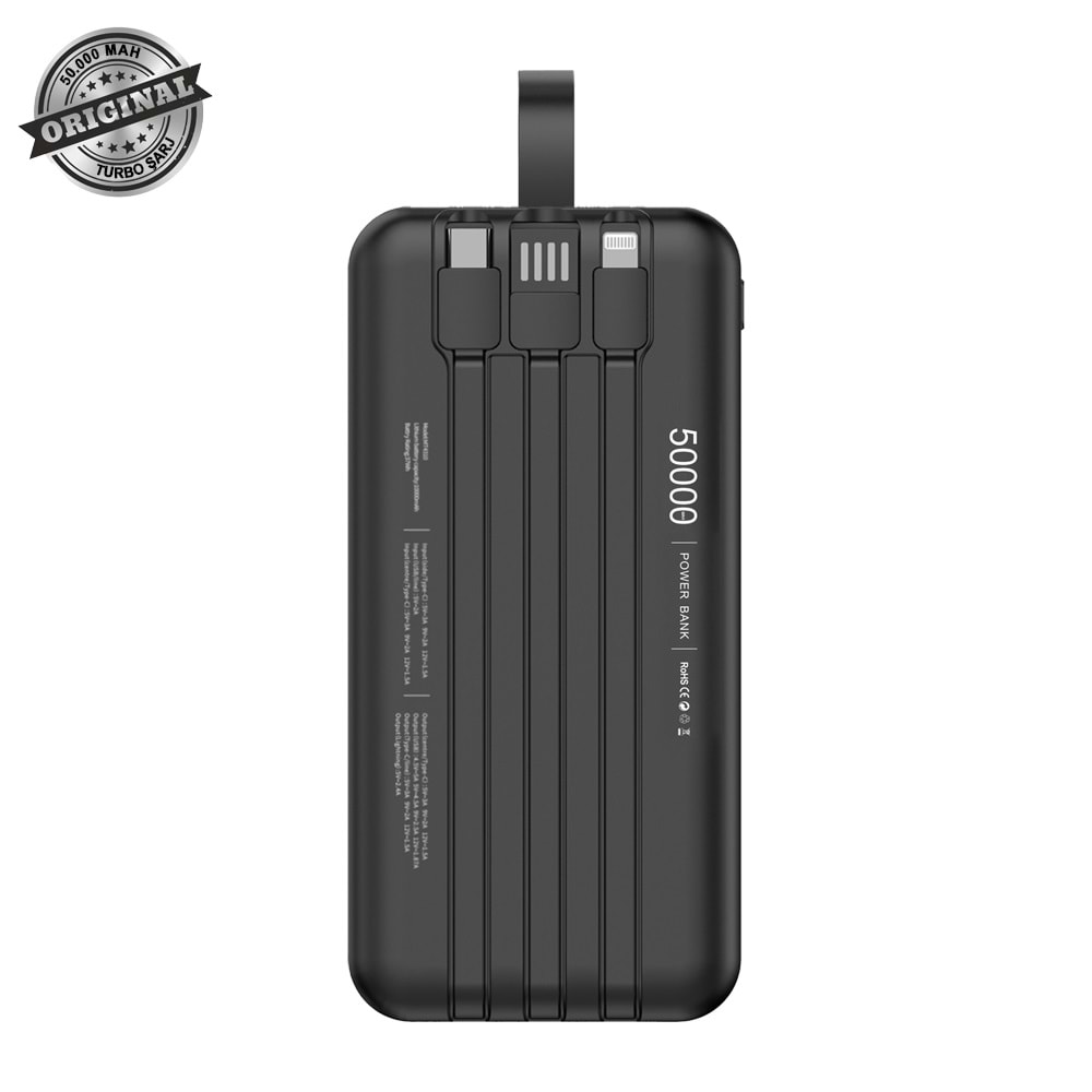 MT4350 50.000 MAH DAHİLİ KABLOLU 22,5 WATT TURBO ŞARJ POWERBANK /20