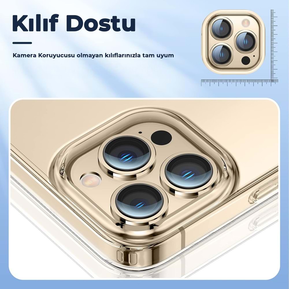 IPHONE 14 PRO / IPHONE 14 PRO MAX SAFİR LENS KORUMA - GOLD