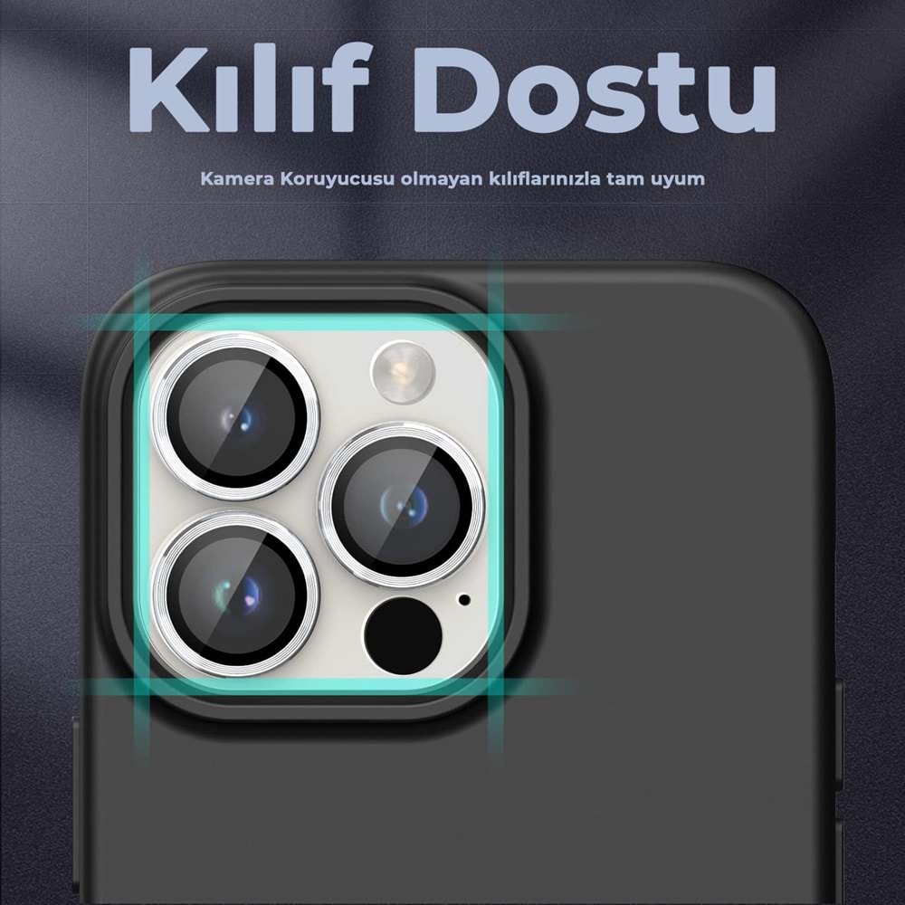 IPHONE 14 PRO / IPHONE 14 PRO MAX SAFİR LENS KORUMA - SILVER