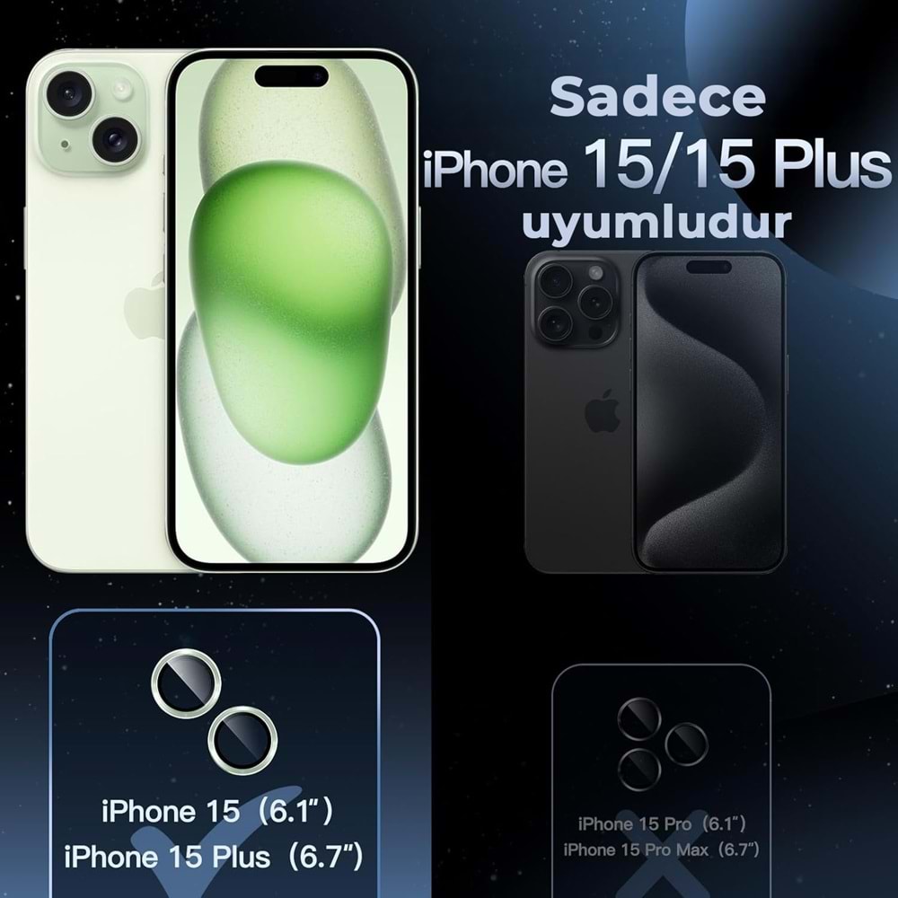 IPHONE 15 / IPHONE 15 PLUS SAFİR LENS KORUMA - GREEN