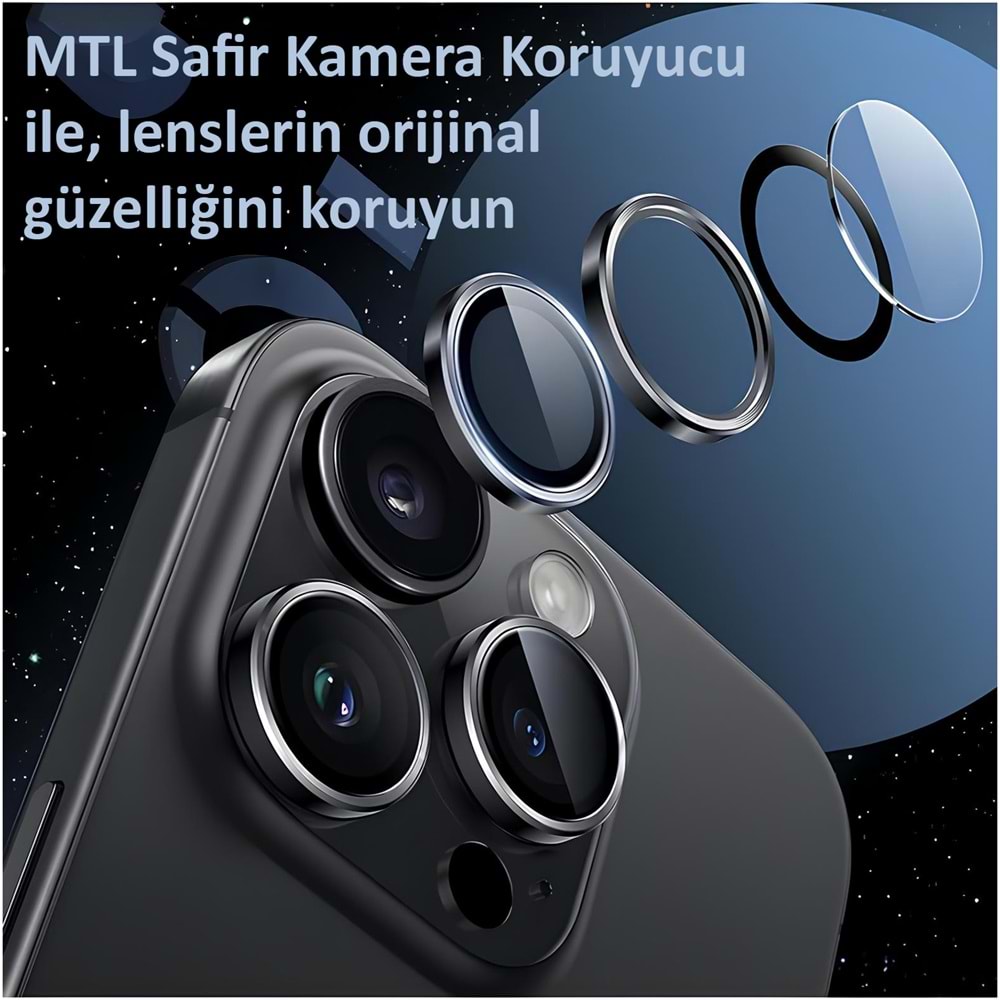 IPHONE 15 PRO / IPHONE 15 PRO MAX SAFİR LENS KORUMA - BLACK TİTANİUM