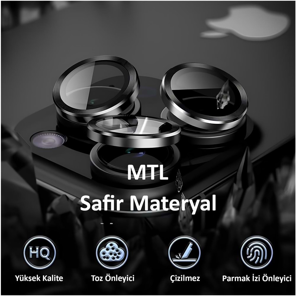 IPHONE 15 PRO / IPHONE 15 PRO MAX SAFİR LENS KORUMA - BLACK TİTANİUM
