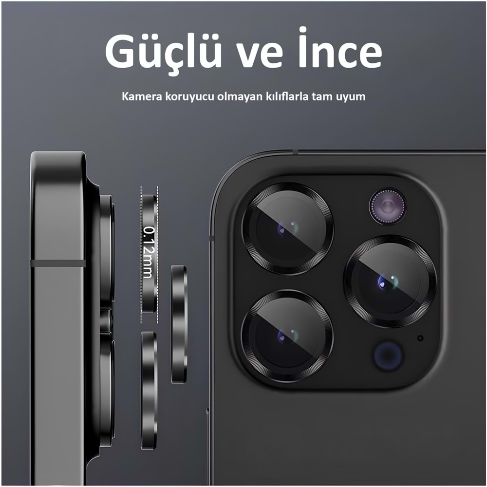 IPHONE 15 PRO / IPHONE 15 PRO MAX SAFİR LENS KORUMA - BLACK TİTANİUM