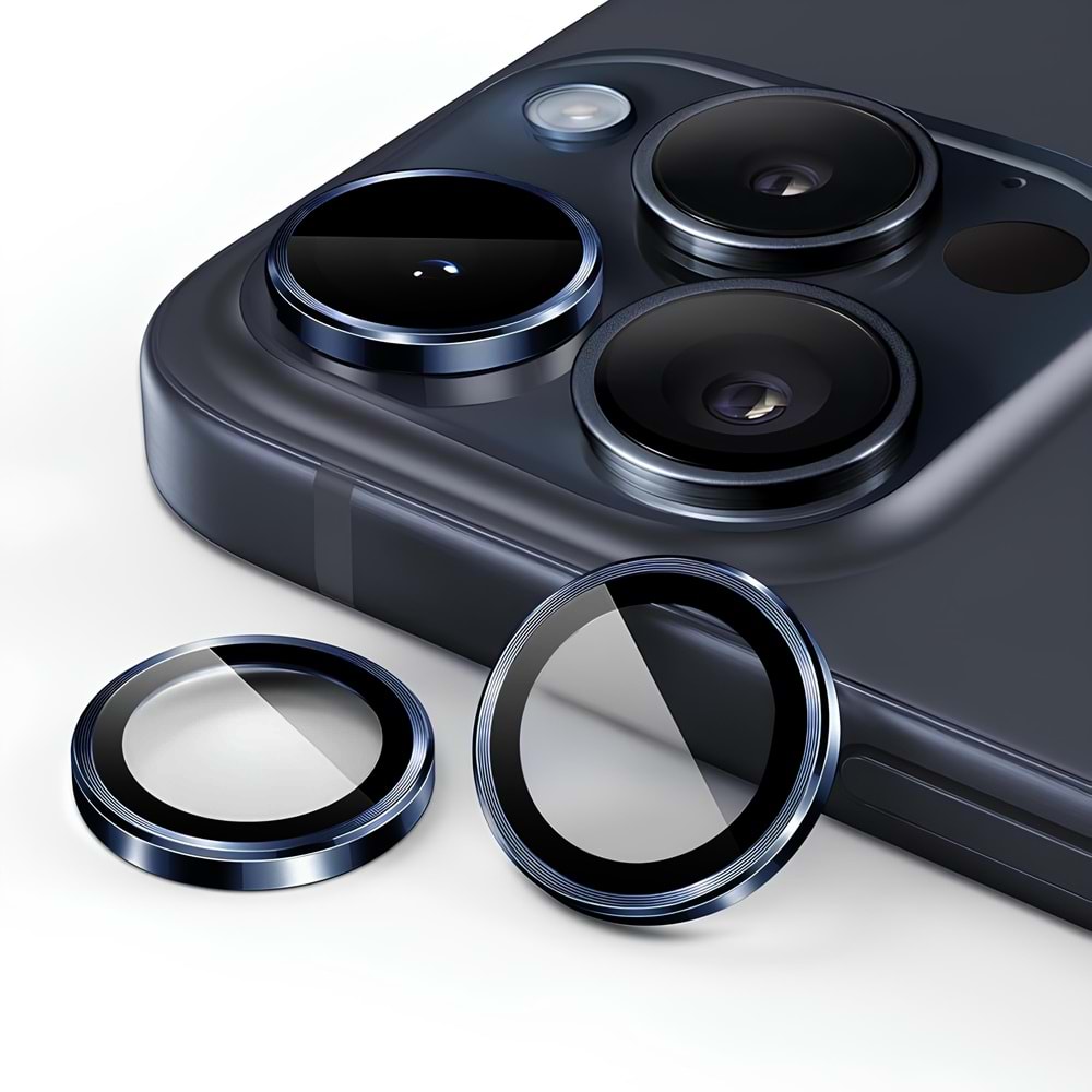 IPHONE 15 PRO / IPHONE 15 PRO MAX SAFİR LENS KORUMA - BLUE TİTANİUM