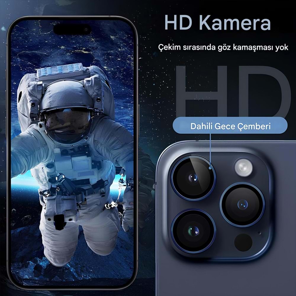 IPHONE 15 PRO / IPHONE 15 PRO MAX SAFİR LENS KORUMA - BLUE TİTANİUM