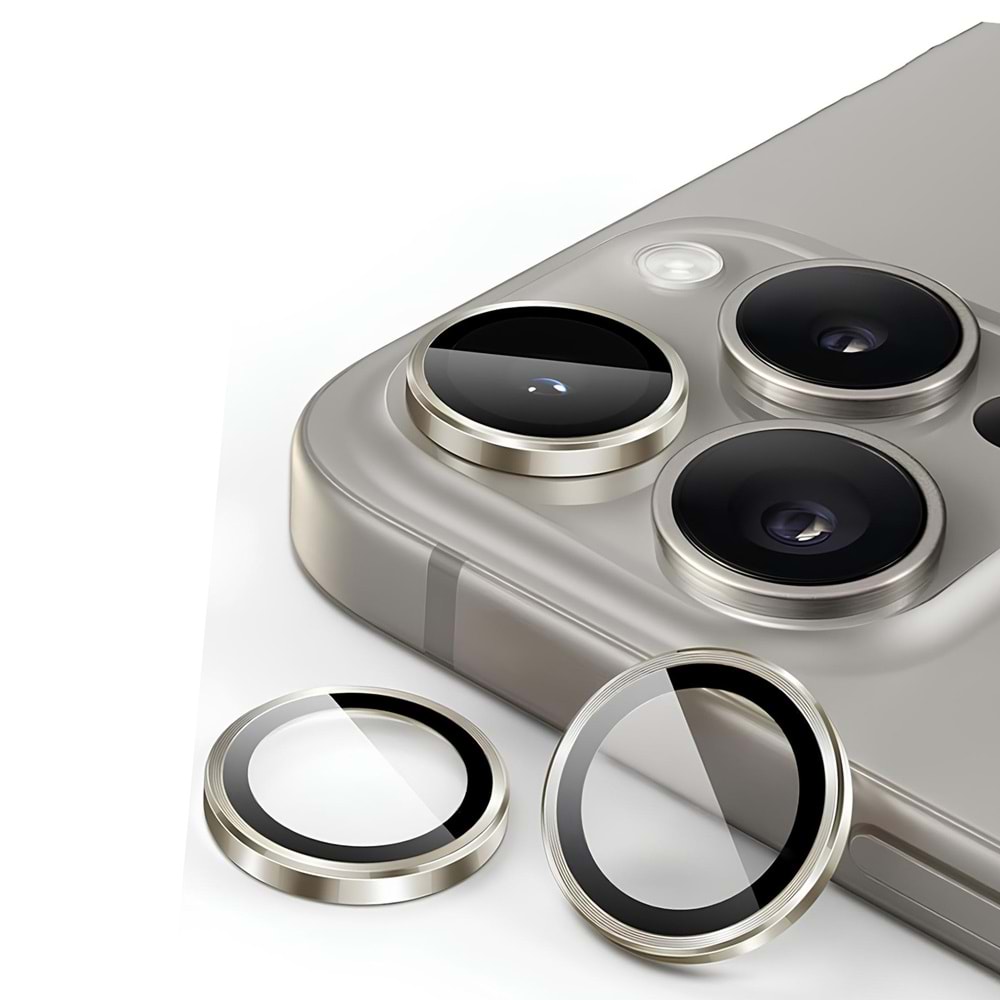 IPHONE 15 PRO / IPHONE 15 PRO MAX SAFİR LENS KORUMA - NATURAL TİTANİUM