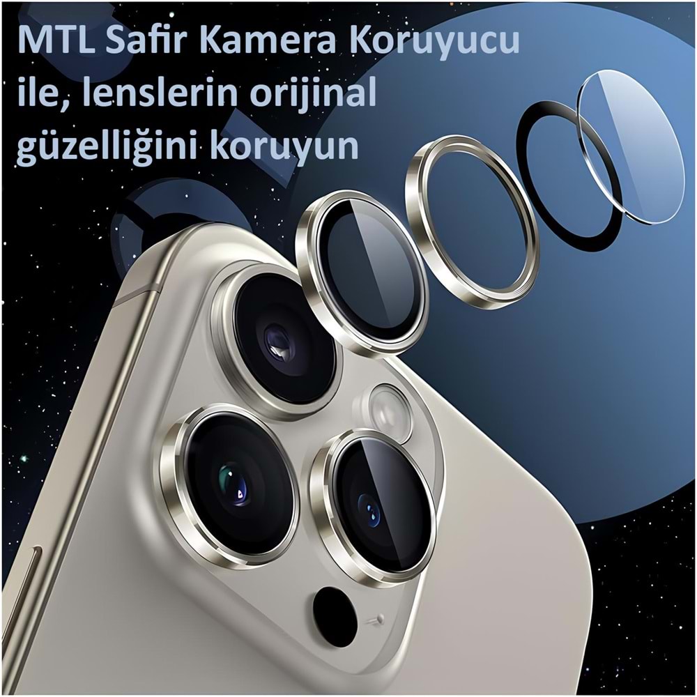 IPHONE 15 PRO / IPHONE 15 PRO MAX SAFİR LENS KORUMA - NATURAL TİTANİUM