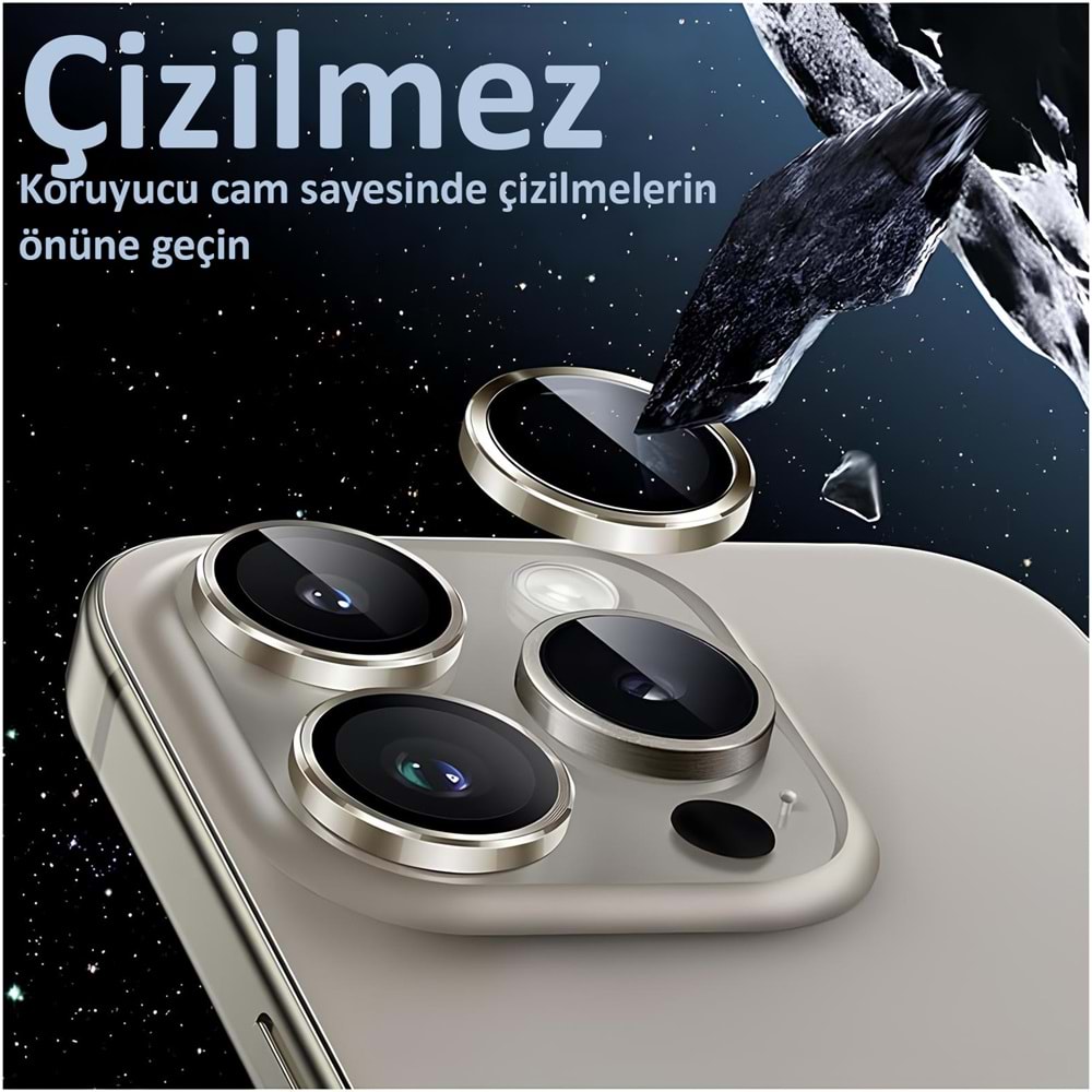 IPHONE 15 PRO / IPHONE 15 PRO MAX SAFİR LENS KORUMA - NATURAL TİTANİUM