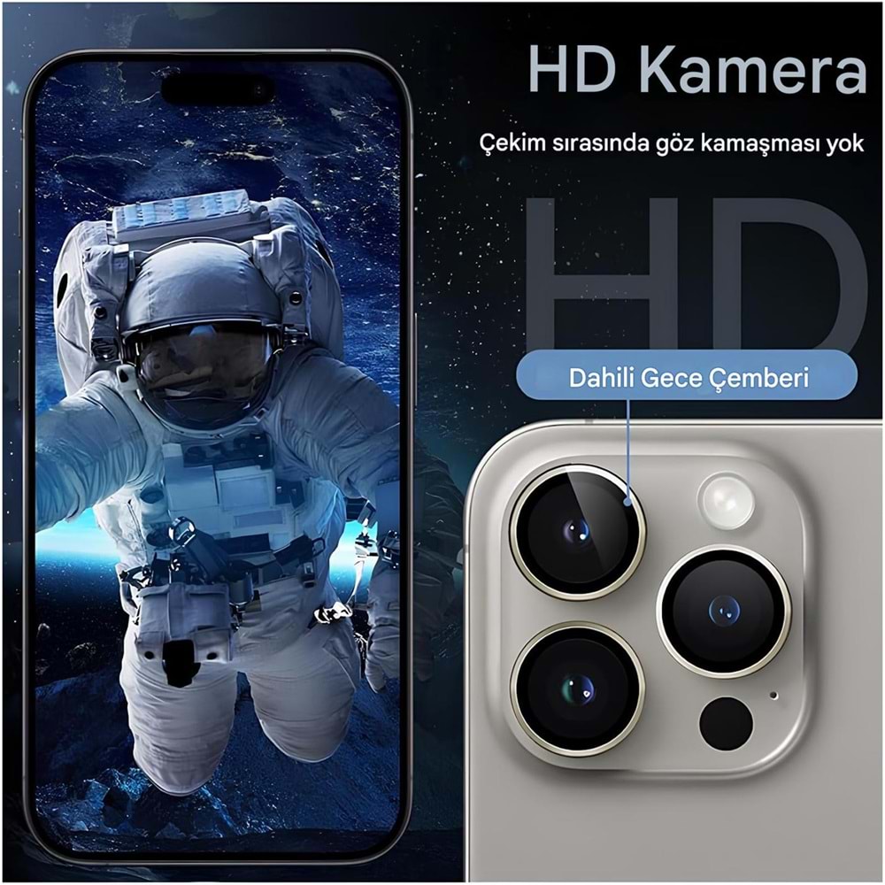 IPHONE 15 PRO / IPHONE 15 PRO MAX SAFİR LENS KORUMA - NATURAL TİTANİUM
