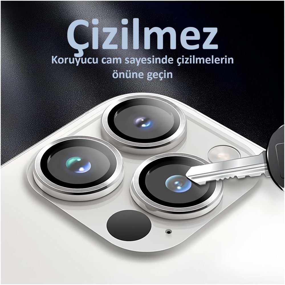 IPHONE 15 PRO / IPHONE 15 PRO MAX SAFİR LENS KORUMA - SILVER TİTANİUM