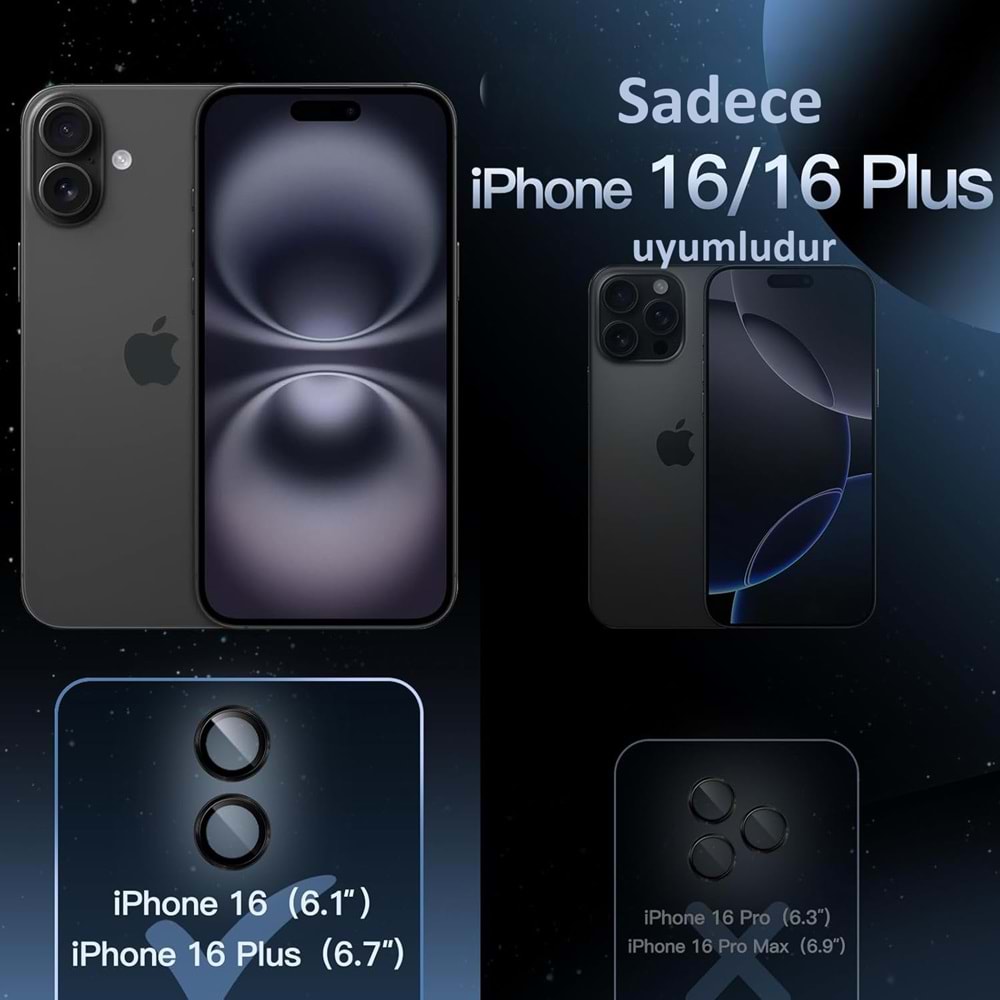 IPHONE 16 / IPHONE 16 PLUS SAFİR LENS KORUMA - BLACK