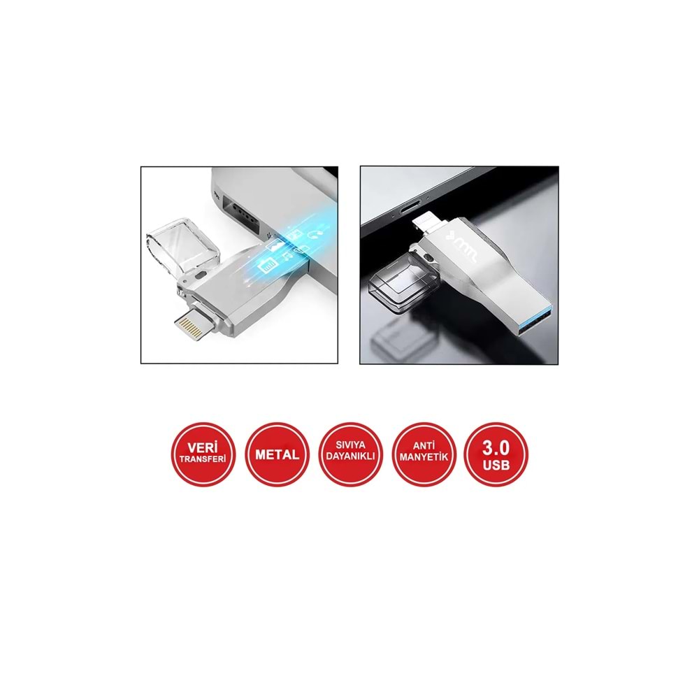 MT843 128 GB 3.0 HYPER LİGHTNİNG TO USB METAL DÖNÜŞTÜRÜCÜ FLASH BELLEK /20
