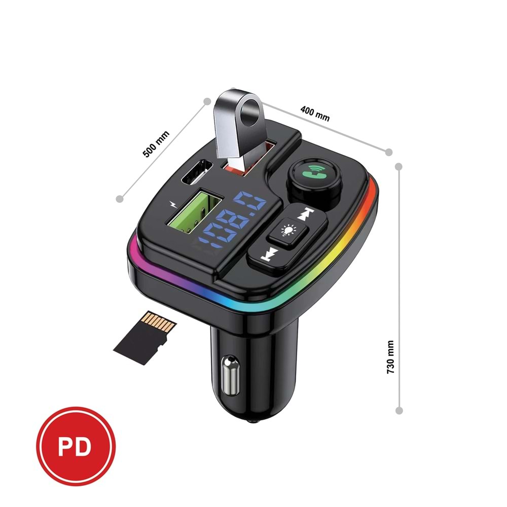 MT9878 38 WATT PD ŞARJLI BLUETOOTH FM MODÜLATÖR