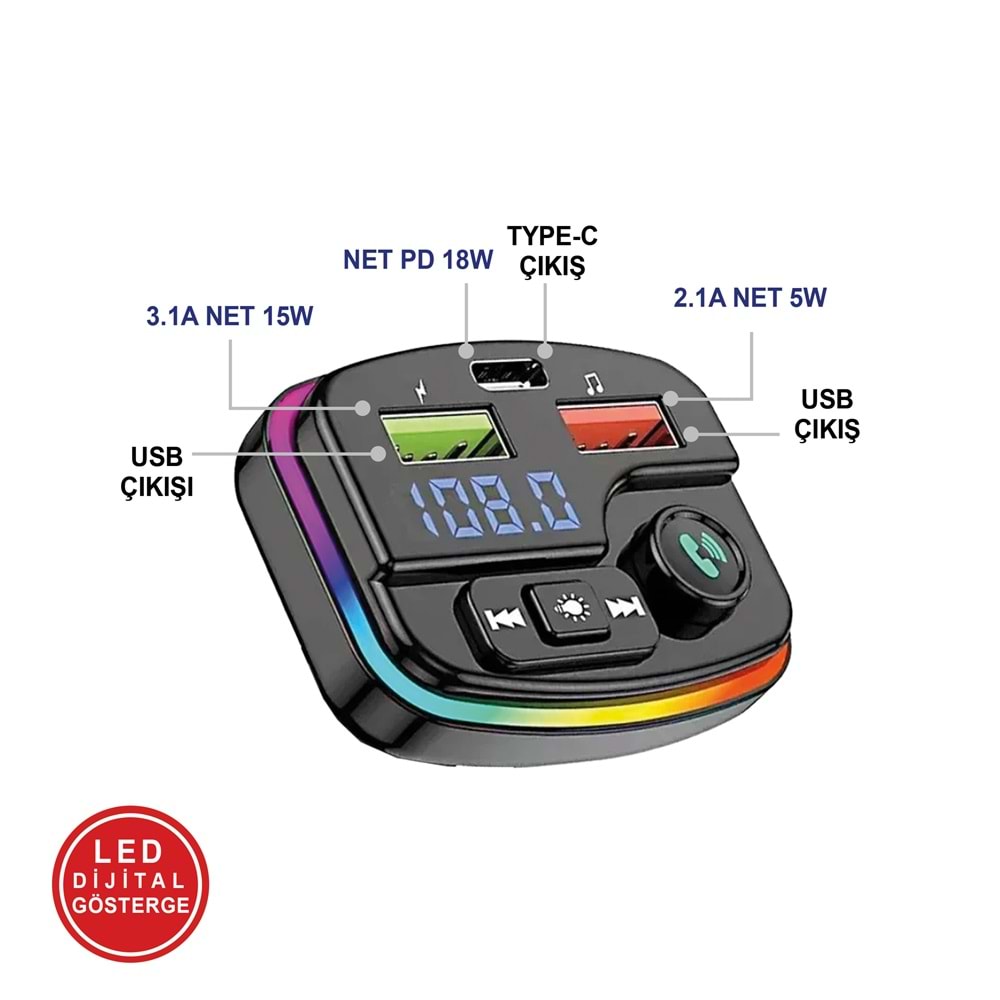 MT9878 38 WATT PD ŞARJLI BLUETOOTH FM MODÜLATÖR