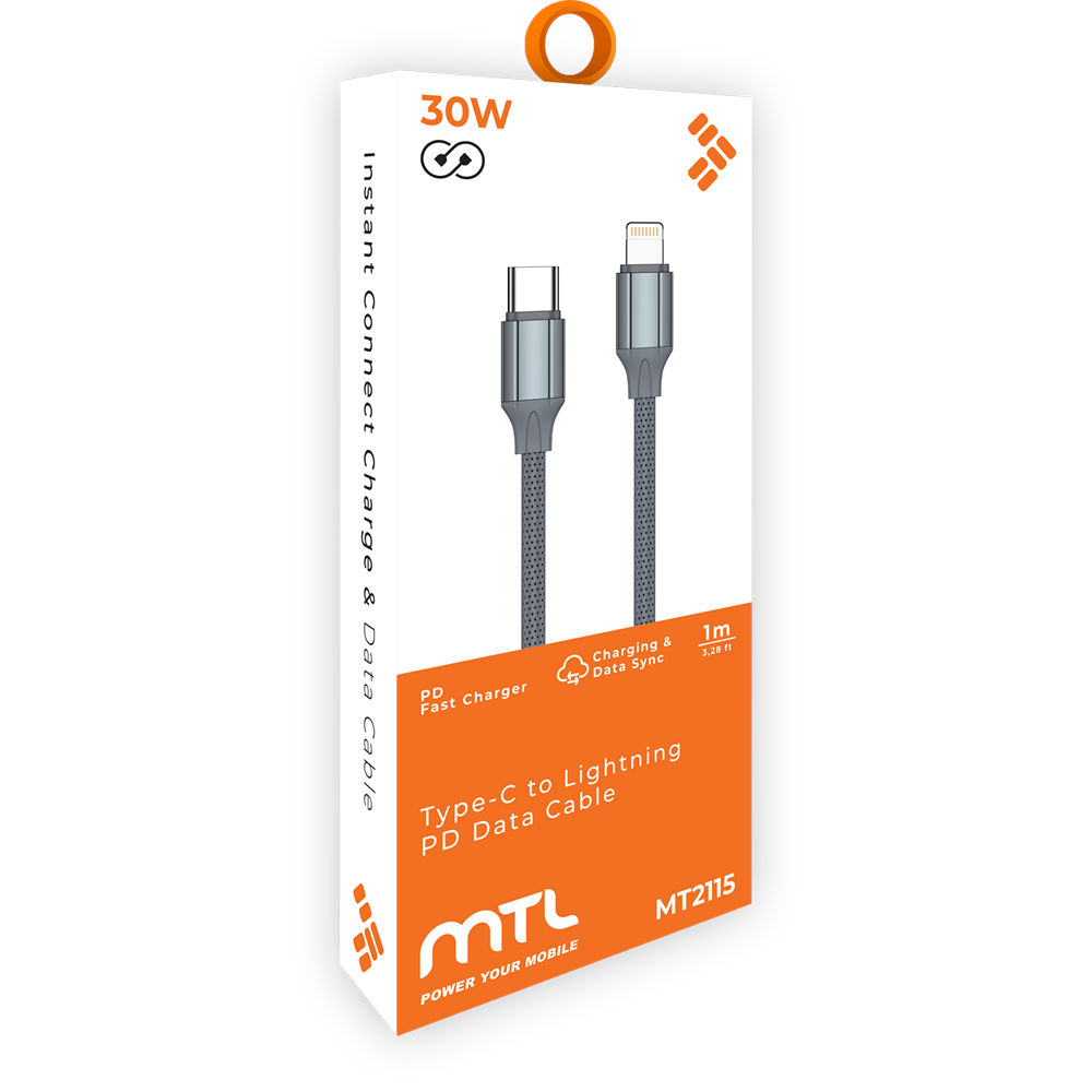 MT2115 30W 1 METRE LİGHTNİNG TO TYPE-C PD ŞARJ DATA KABLO KABLO