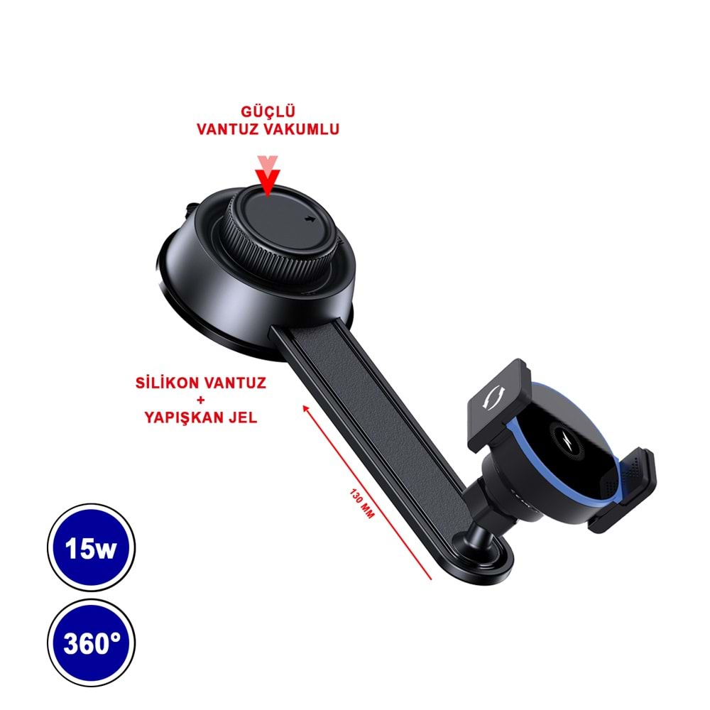 MTL SU3 2İN1 15W 360 MAGSAFE & WİRELESS ŞARJLI ARAÇ TUTUCU /88