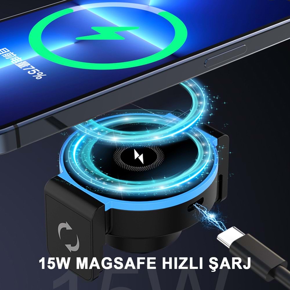 MTL SU3 2İN1 15W 360 MAGSAFE & WİRELESS ŞARJLI ARAÇ TUTUCU /88