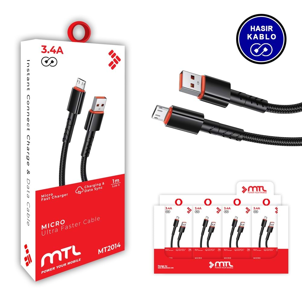 MT2014 3.4A MİCRO USB ŞARJ DATA KABLO 30/300