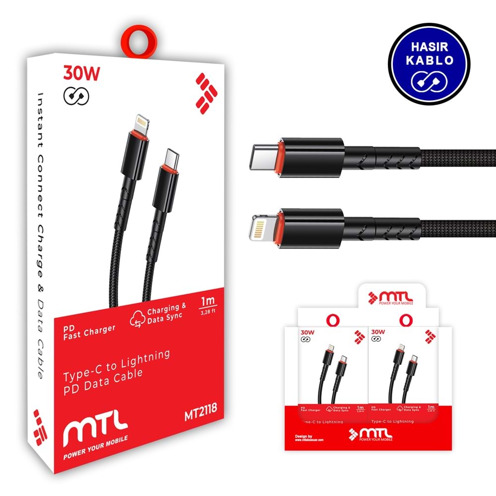 MT2118 30W LİGHTNİNG TO TYPE-C PD ŞARJ DATA KABLO 10/200