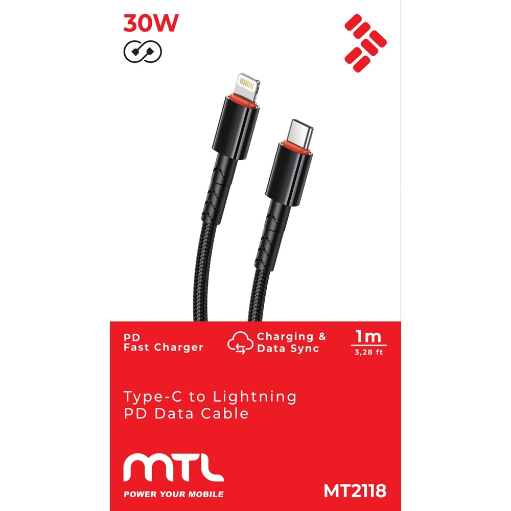 MT2118 30W LİGHTNİNG TO TYPE-C PD ŞARJ DATA KABLO 10/200