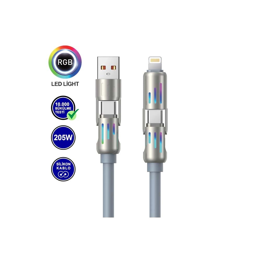 MT2514 205W 4İN1 LED IŞIKLI ŞARJ DATA KABLO 10/200