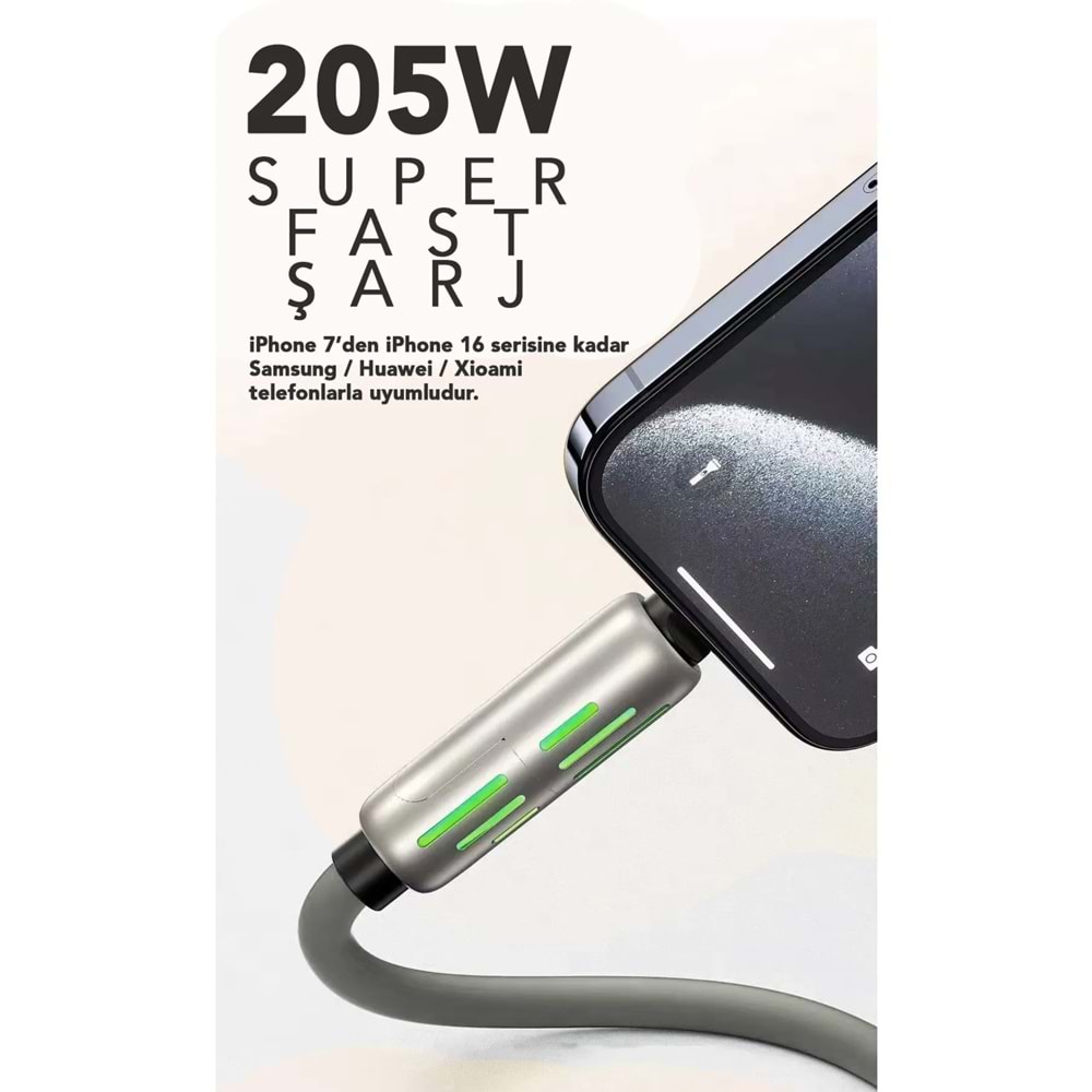 MT2514 205W 4İN1 LED IŞIKLI ŞARJ DATA KABLO 10/200