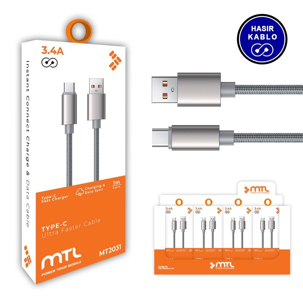 MT2031 3.4A TYPE C USB ŞARJ DATA KABLO 30/300