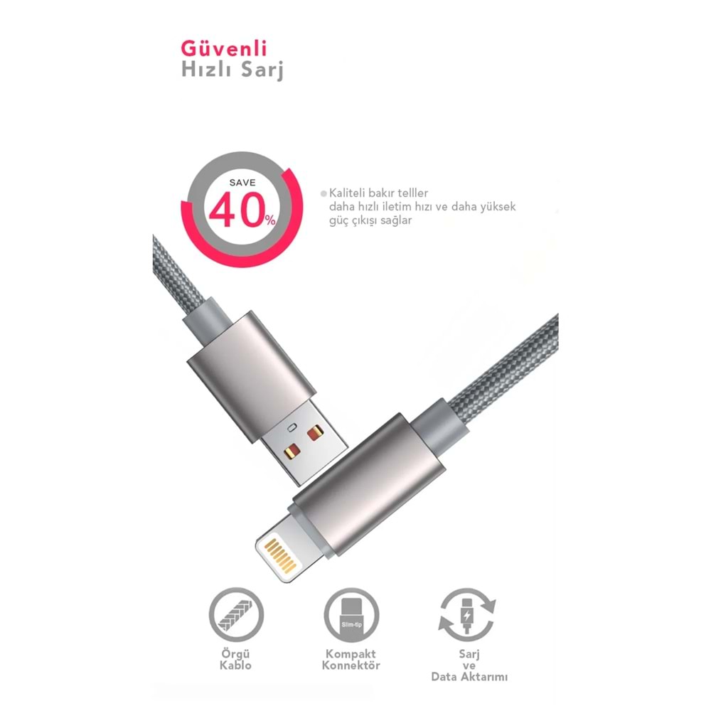 MT2032 3.4A LİGHTNİNG USB ŞARJ DATA KABLO 30/300