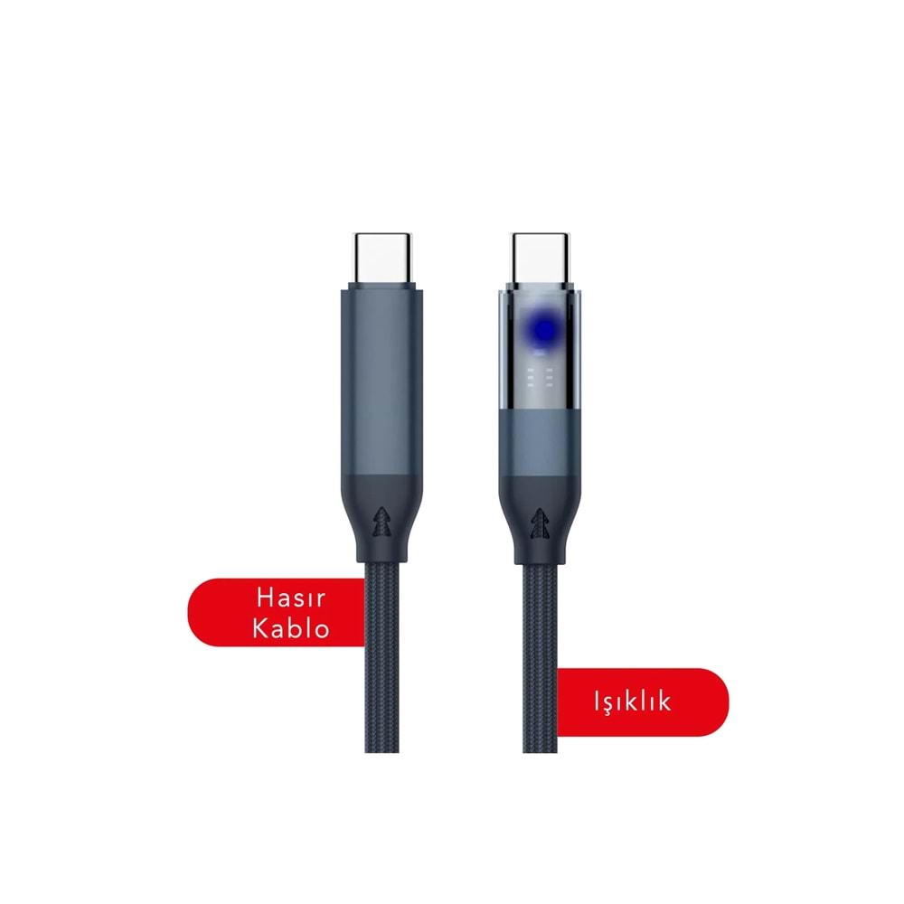 MT2130 40W TYPE-C TO TYPE-C LED IŞIKLI PD ŞARJ DATA KABLO 10/200