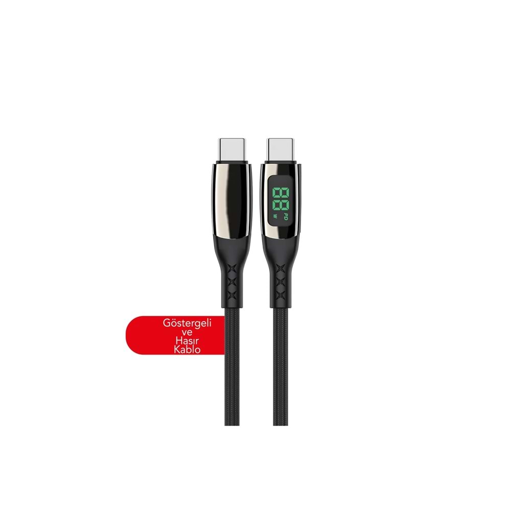 MT2215 65W LCD EKRANLI 1M TYPE-C TO TYPE-C PD ŞARJ DATA KABLO 10/200