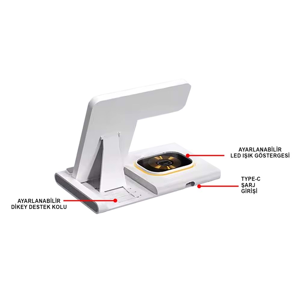 MTL A80 MASA ÜSTÜ 4İN1 15 WATT WİRELESS ŞARJ STANDI /10/50