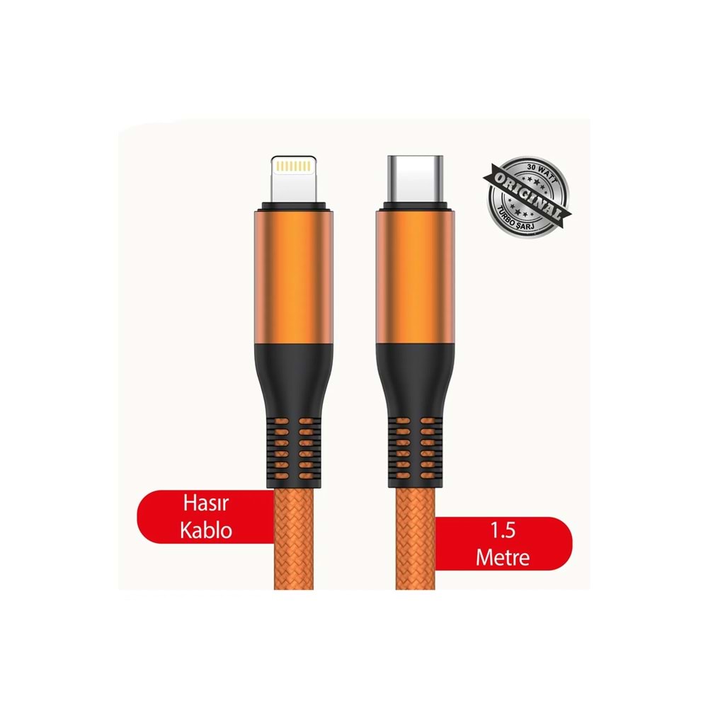 MT2124 30W 1.5 METRE TYPE-C TO LİGHTNİNG PD ŞARJ DATA KABLO 10/200