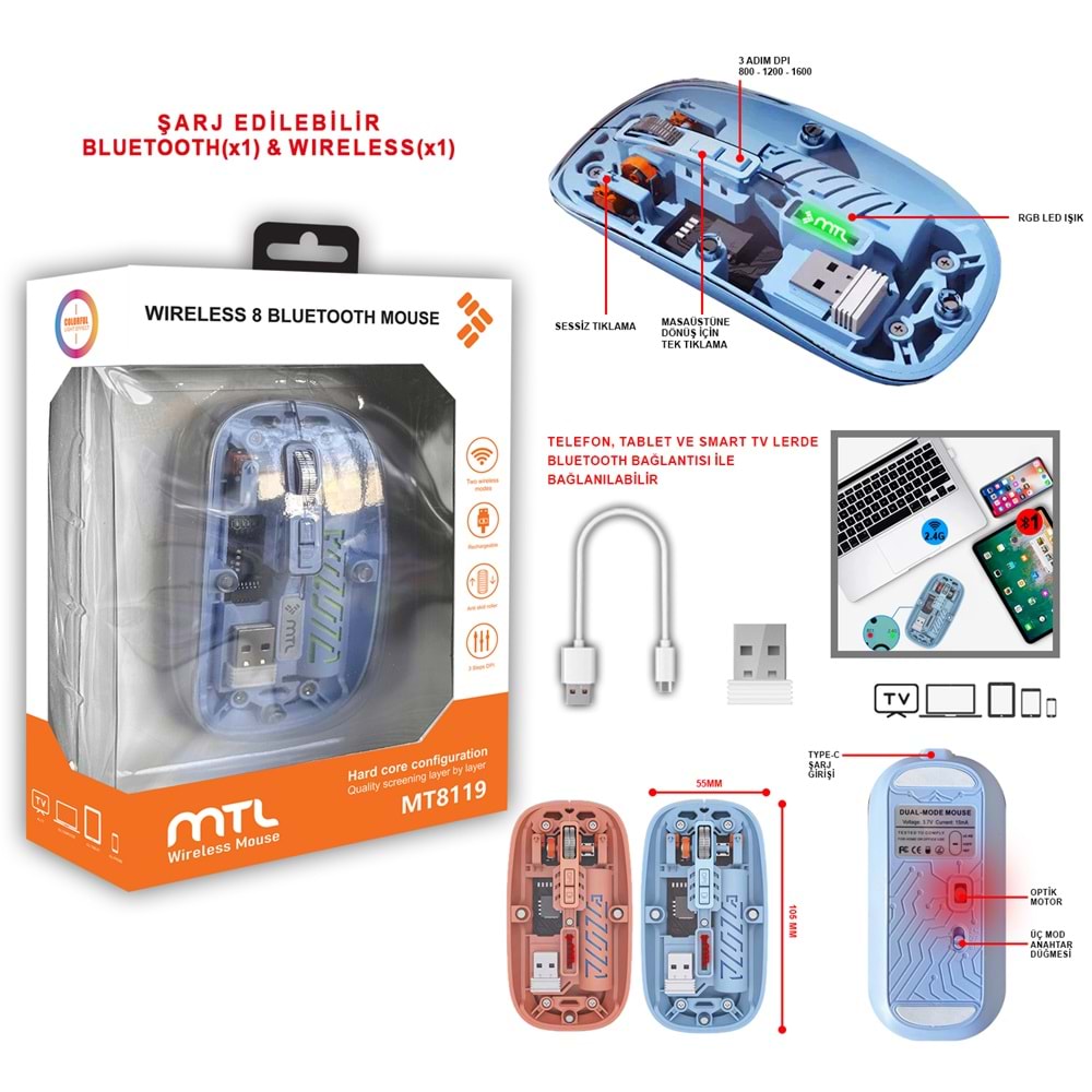 MT8118 BLUETOOTH & WİRELESS 2IN1 MOUSE /80