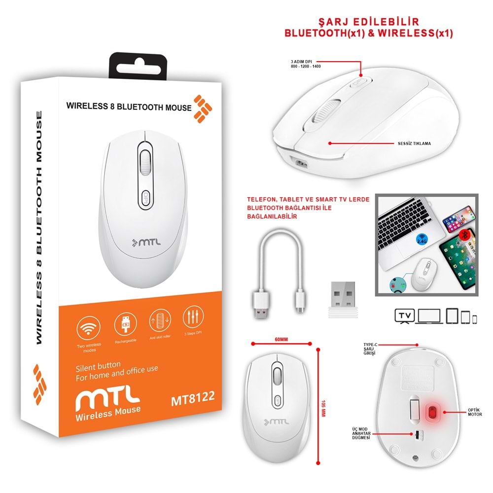 MT8122 BLUETOOTH & WİRELESS 2IN1 MOUSE /100