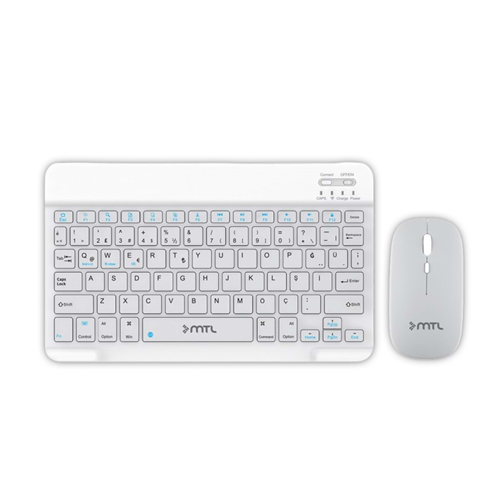 MT8530 BLUETOOTH MİNİ TABLET / PC / TV UYUMLU ŞARJLI KLAVYE MOUSE SET /50 - BEYAZ