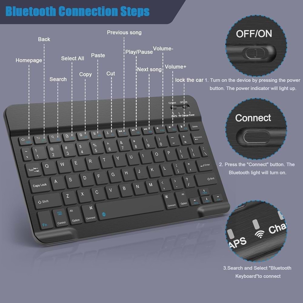 MT8530 BLUETOOTH MİNİ TABLET / PC / TV UYUMLU ŞARJLI KLAVYE MOUSE SET /50