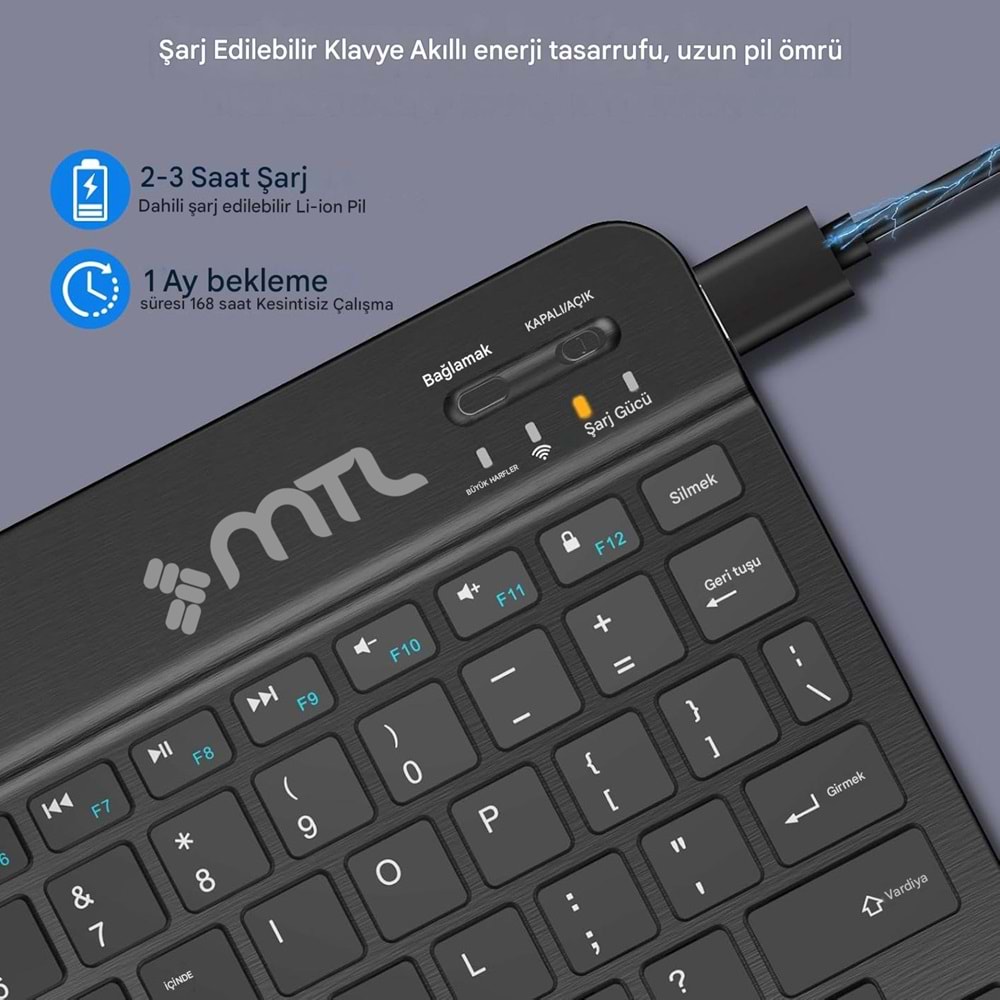 MT8530 BLUETOOTH MİNİ TABLET / PC / TV UYUMLU ŞARJLI KLAVYE MOUSE SET /50