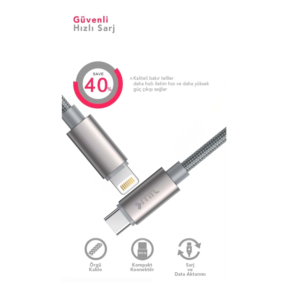 MT2120 60W LİGHTNİNG TO TYPE-C PD ŞARJ DATA KABLO 10/200